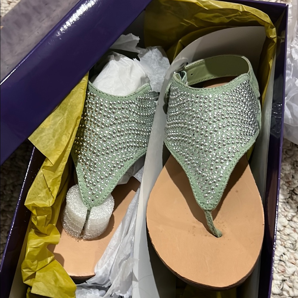 Elegant Mint Green Sandals with Rhinestones